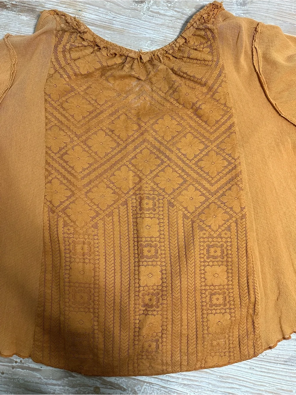 Free People Burnt Orange Crochet Button-Front Blouse